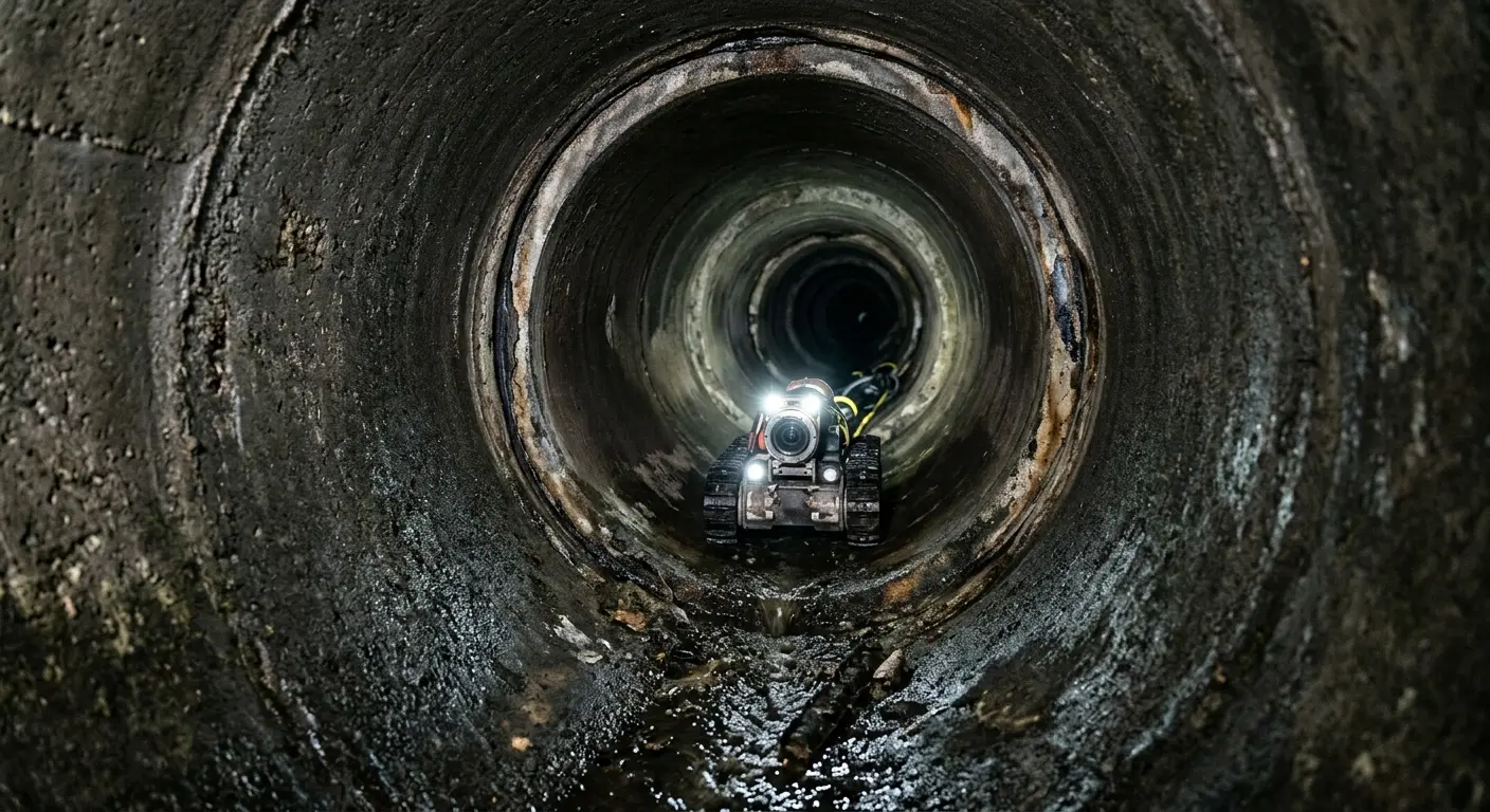 Robotic sewer camera inspecting pipe interior for Drain Snake Service in Cherryland